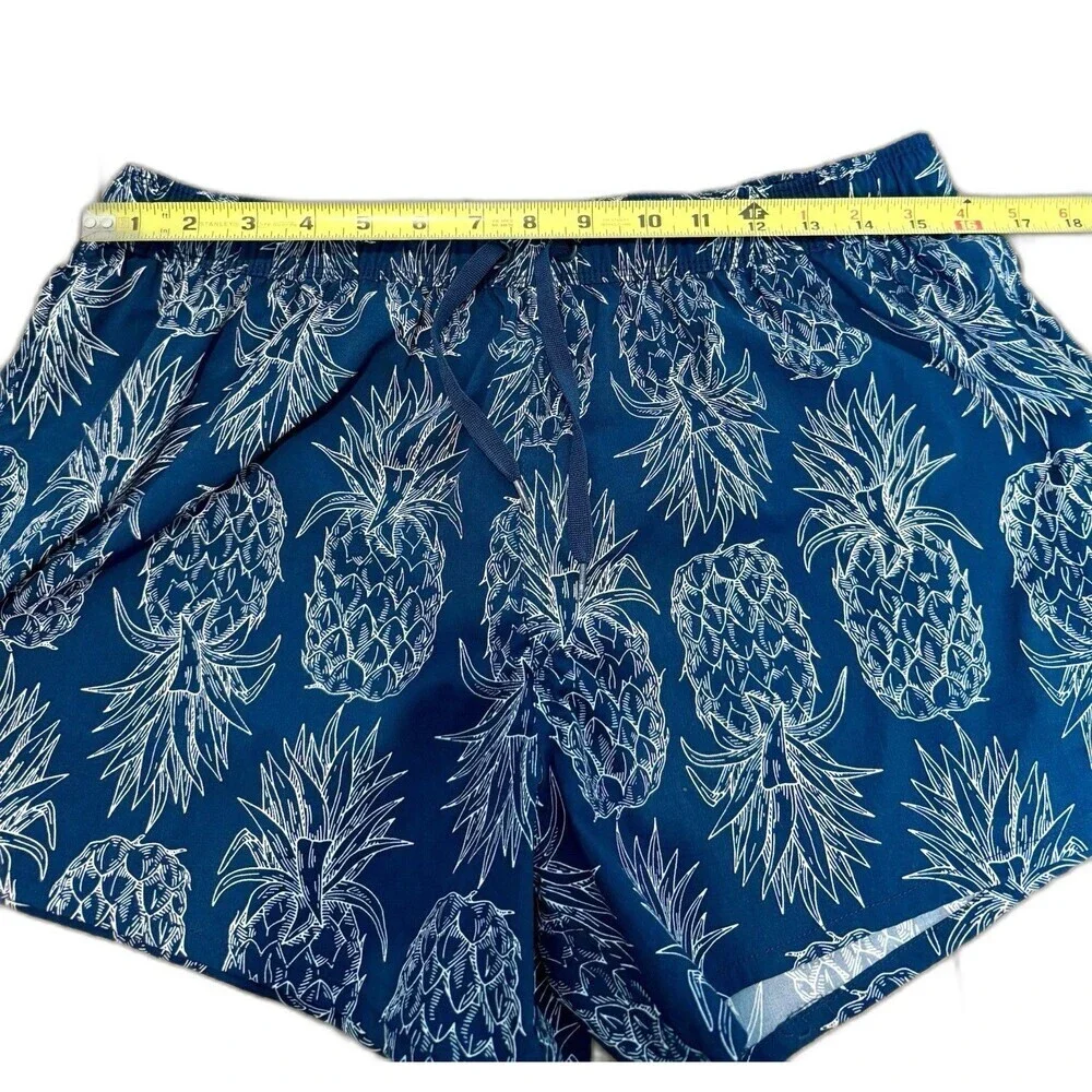 Lauren James Pineapple Swim Trunks Mens Large Blue Tropical Beach Shorts